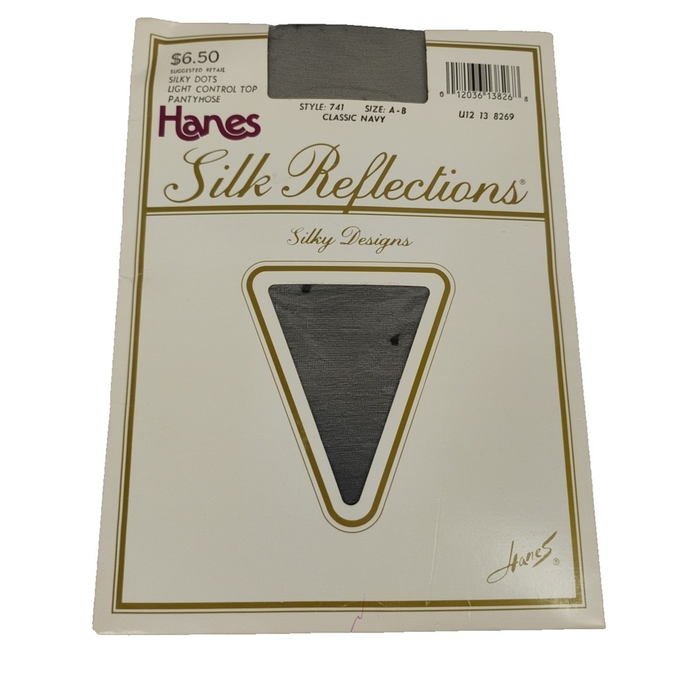 Hanes 1990 Silk Reflections Silky Dots Control Top 741 AB Classic Navy Pantyhose